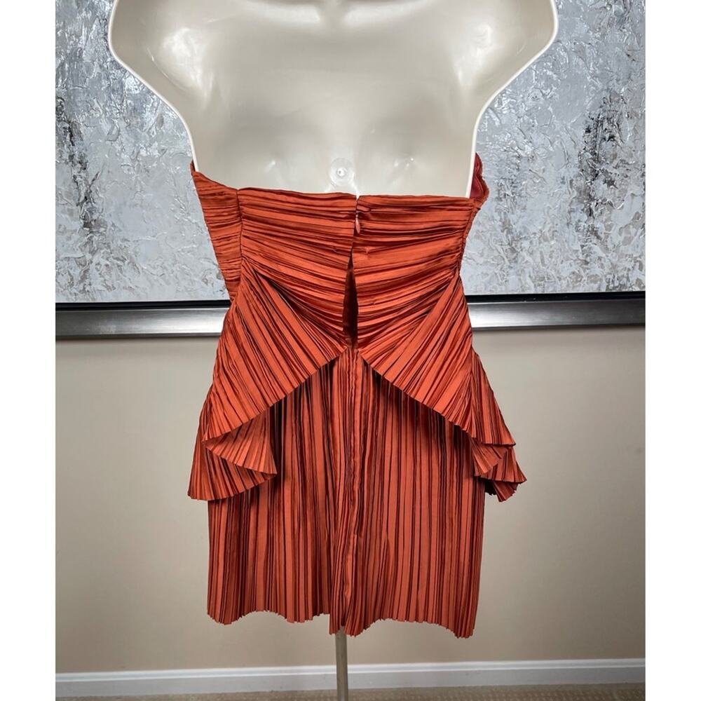 CULT GAIA Charlique Ruched Pleated Strapless Peplum Brown Mini Dress Size 2 - Picture 11 of 13